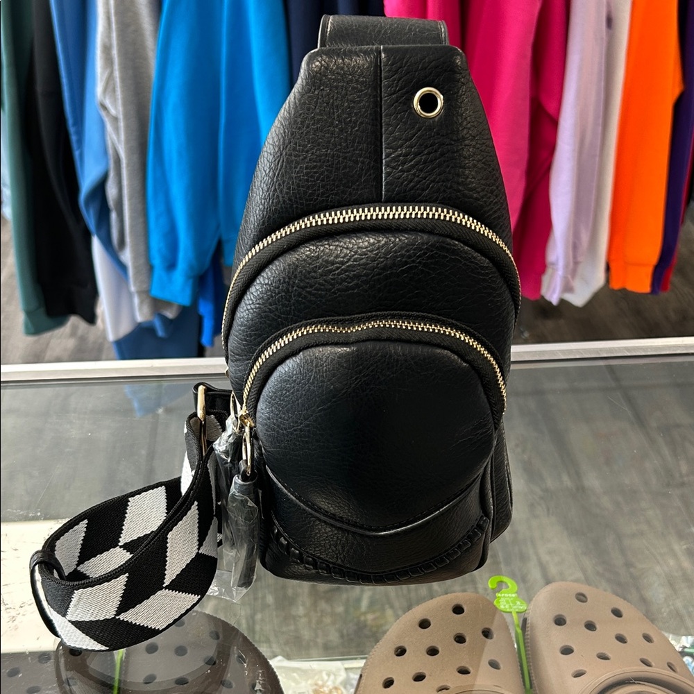 Black Leather Sling Bag